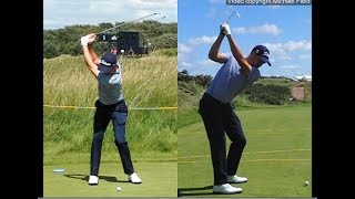 Justin Thomas golf swing  Long Iron faceon amp downtheline July 2017 [upl. by Efi]